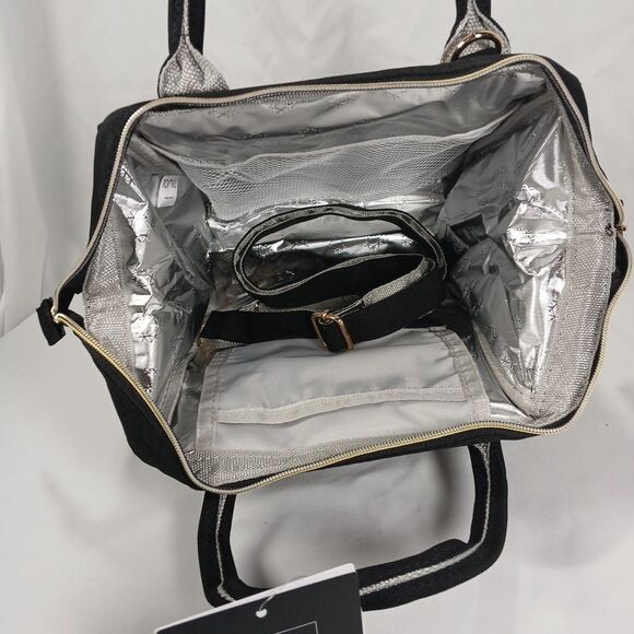 Tomill Insulated Cooler Lunchbox Tote Bag Black with Gold Zippers New Tags - Picture 6 of 7